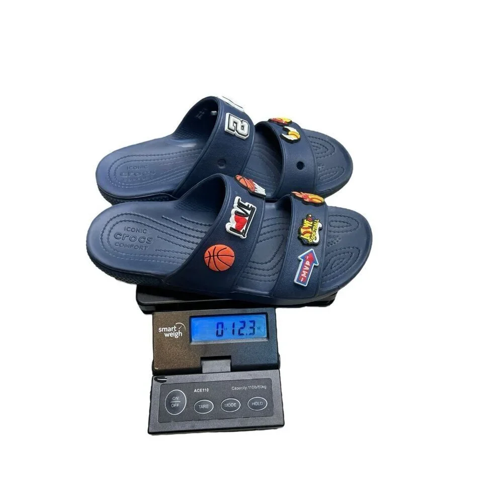 Crocs Slides Sandals Unisex Navy Blue Jibbitz Included M8 W10